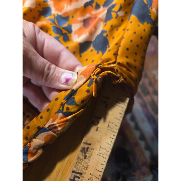 Free People Mustard Yellow Floral Long Sleeve Knee Length Dress Size 4 Elastic - Picture 12 of 15